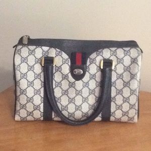 Vintage navy and cream Gucci small satchel